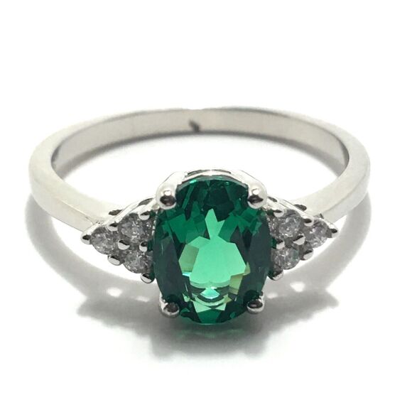 Sterling Silver Ring 925 Cubic Zirconia Size 7 Emerald Green & Clear CZ - Picture 13 of 13